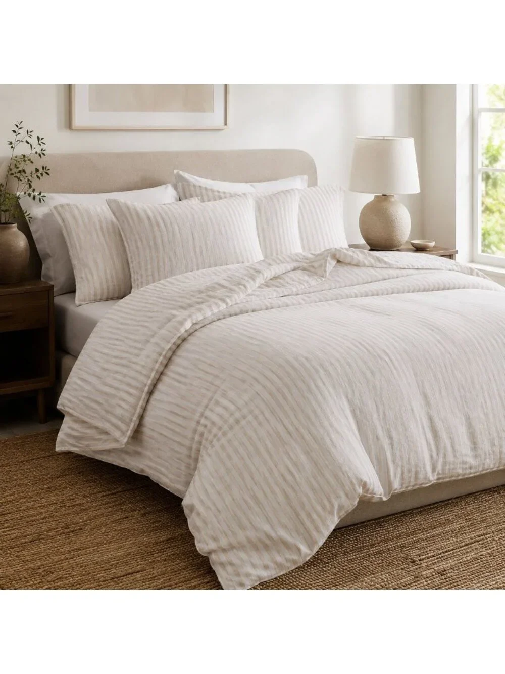 S34 | Quince European Linen Duvet Cover Set King Cal King Natural/White Stripe N